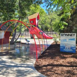 Enjoy free admission to Fairytale Town on Bonney Days! Chill out in the Bonney Cool Zone rainbow arch misters.